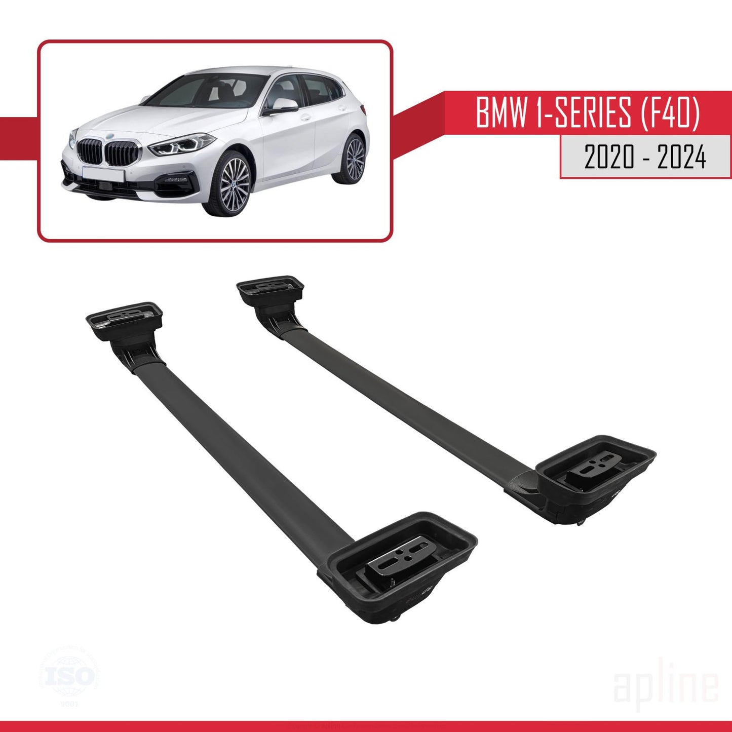 Compatible with BMW 1 Series (F40) 2020-2024 ACE-3 Car Roof Rack Cross Bar Black Aluminium 2 Bars