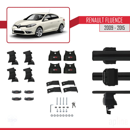 Compatible avec Renault Fluence 2009-2015 ACE-4 Barres de Toit Railing Porte-Bagages de Voiture Noir Aluminium 2 Barres