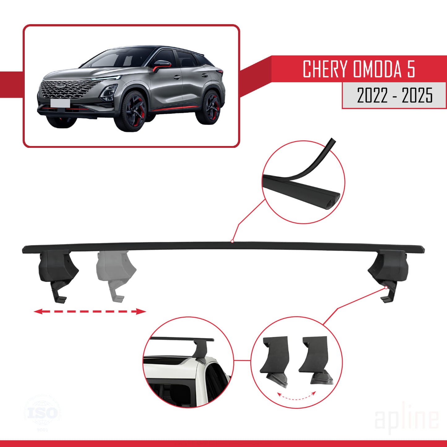 Compatible avec Chery Omoda 5 2023-2025 ACE-4 Barres de Toit Railing Porte-Bagages de Voiture Noir Aluminium 2 Barres