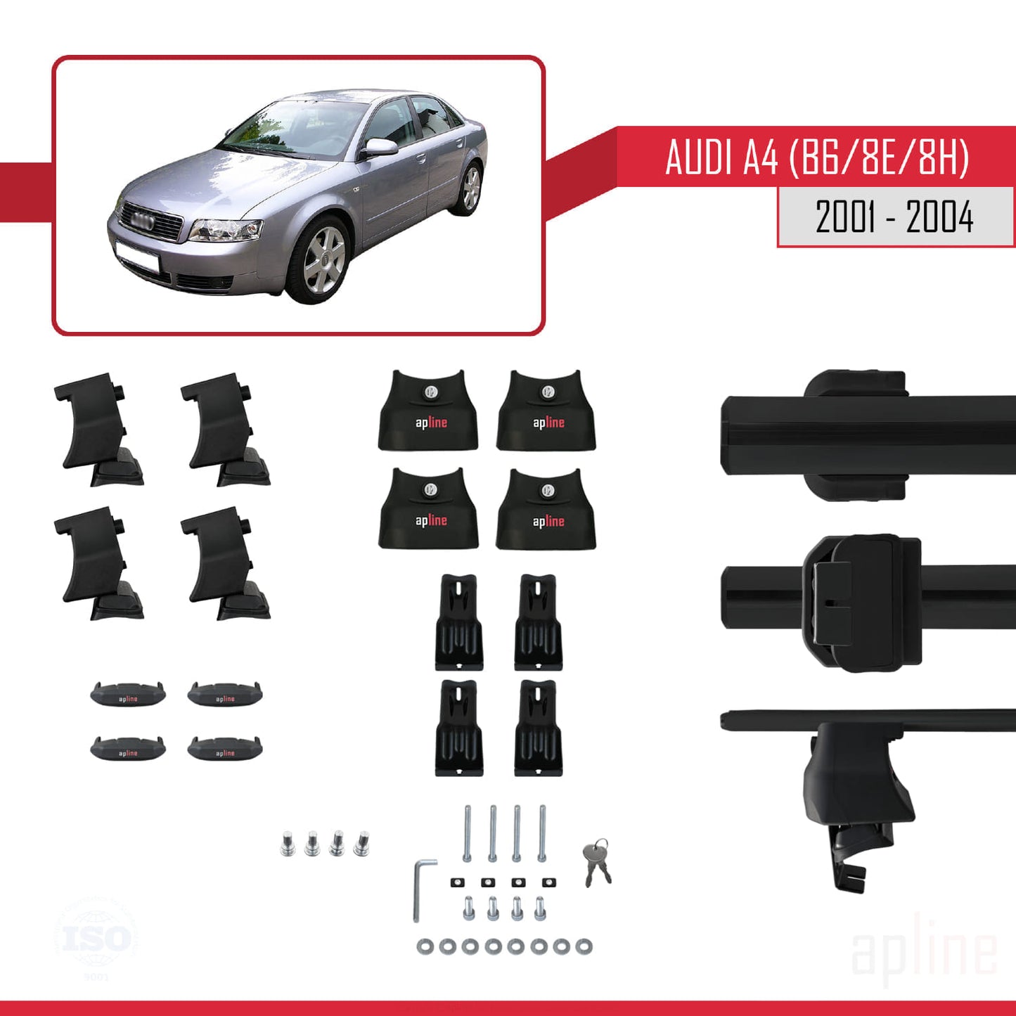Compatible avec A4 (B6) 2001-2004 ACE-4 Barres de Toit Railing Porte-Bagages de Voiture Noir Aluminium 2 Barres