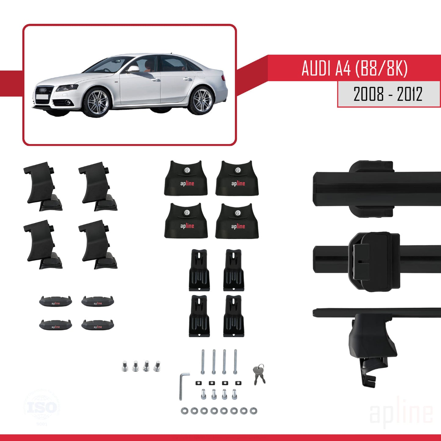 Compatible avec A4 (B8) Pre-Facelift 2008-2012 ACE-4 Barres de Toit Railing Porte-Bagages de Voiture Noir Aluminium 2 Barres