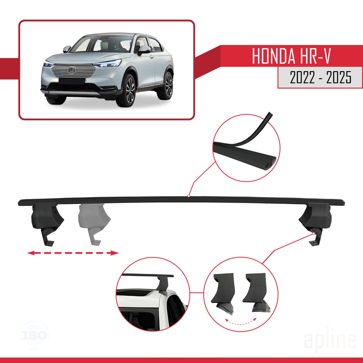 Compatible avec Honda HR-V 3 2022-2025 ACE-4 Barres de Toit Railing Porte-Bagages de Voiture Noir Aluminium 2 Barres