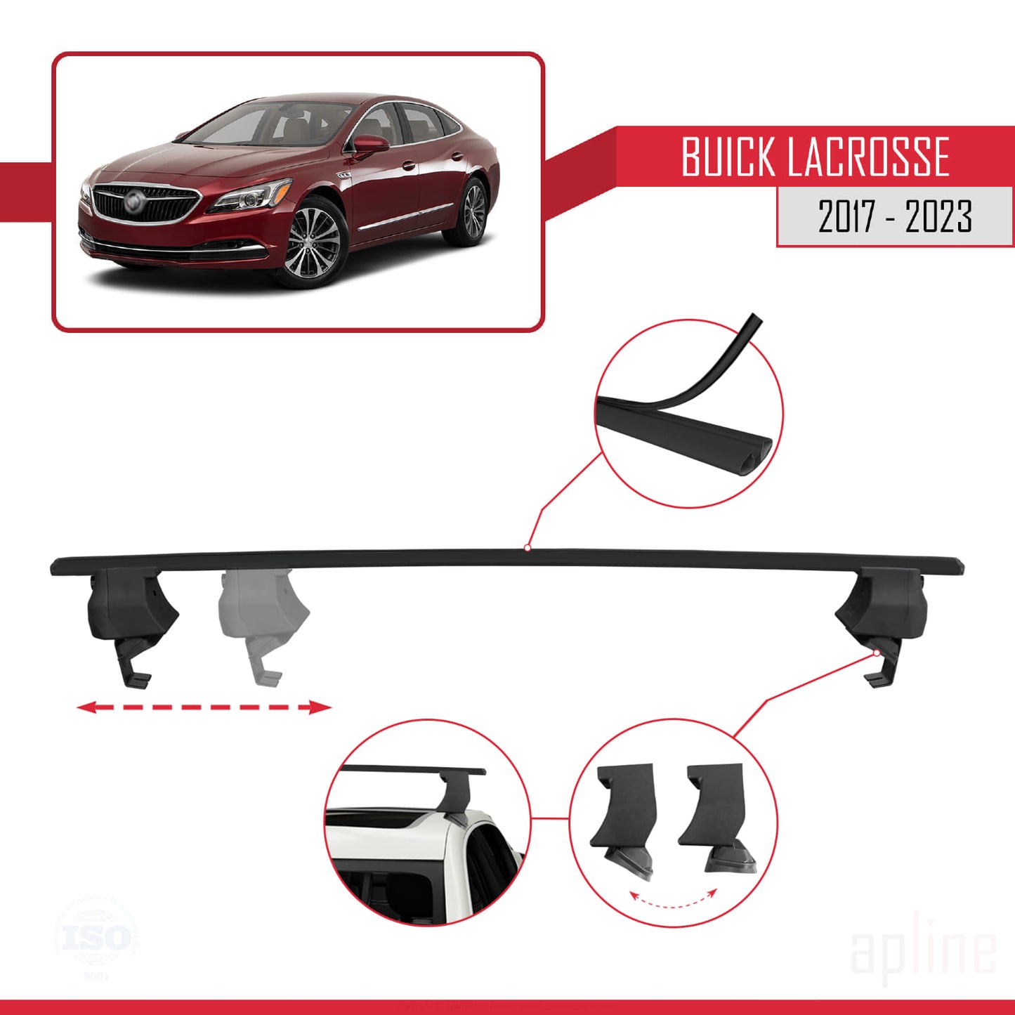 Compatible avec Buick LaCrosse 2017-2023 ACE-4 Barres de Toit Railing Porte-Bagages de Voiture Noir Aluminium 2 Barres