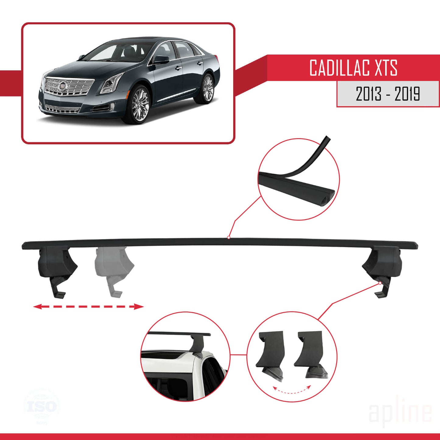 Compatible avec Cadillac XTS 2013-2019 ACE-4 Barres de Toit Railing Porte-Bagages de Voiture Noir Aluminium 2 Barres
