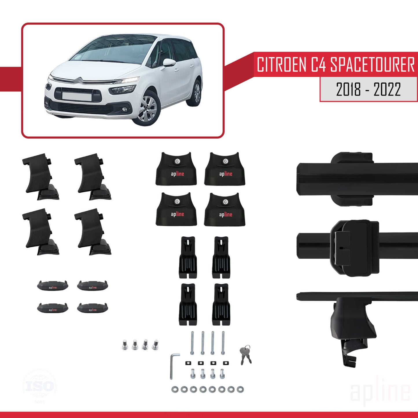 ACE-4 Dakdrager bagagedrager compatibel met Citroen C4 Spacetourer 2018-2022 Spoorstaven Zwart Aluminium 2 Staven