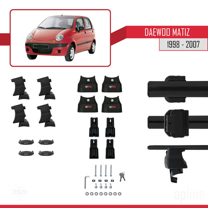 Compatible with Daewoo Matiz 1998-2007 ACE-4 Car Roof Rack Cross Bar Black Aluminium 2 Bars