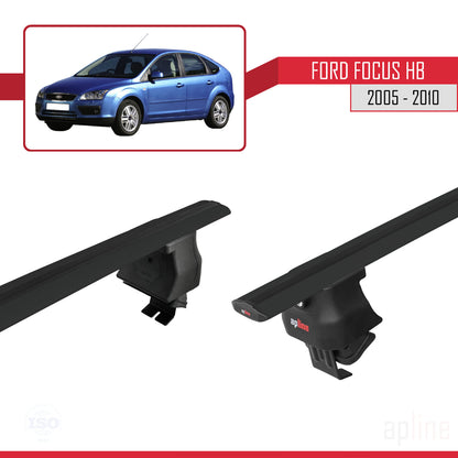 Compatible avec Ford Focus 2 (C307) HB 2005-2010 ACE-4 Barres de Toit Railing Porte-Bagages de Voiture Noir Aluminium 2 Barres