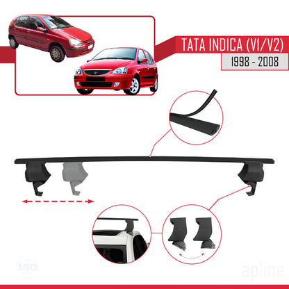 Compatible avec Tata Indica (V1/V2) 1998-2008 ACE-4 Barres de Toit Railing Porte-Bagages de Voiture Noir Aluminium 2 Barres