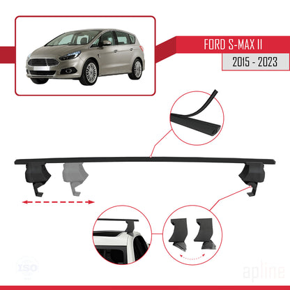Compatible avec Ford S-Max 2 (CD539) 2015-2023 ACE-4 Barres de Toit Railing Porte-Bagages de Voiture Noir Aluminium 2 Barres