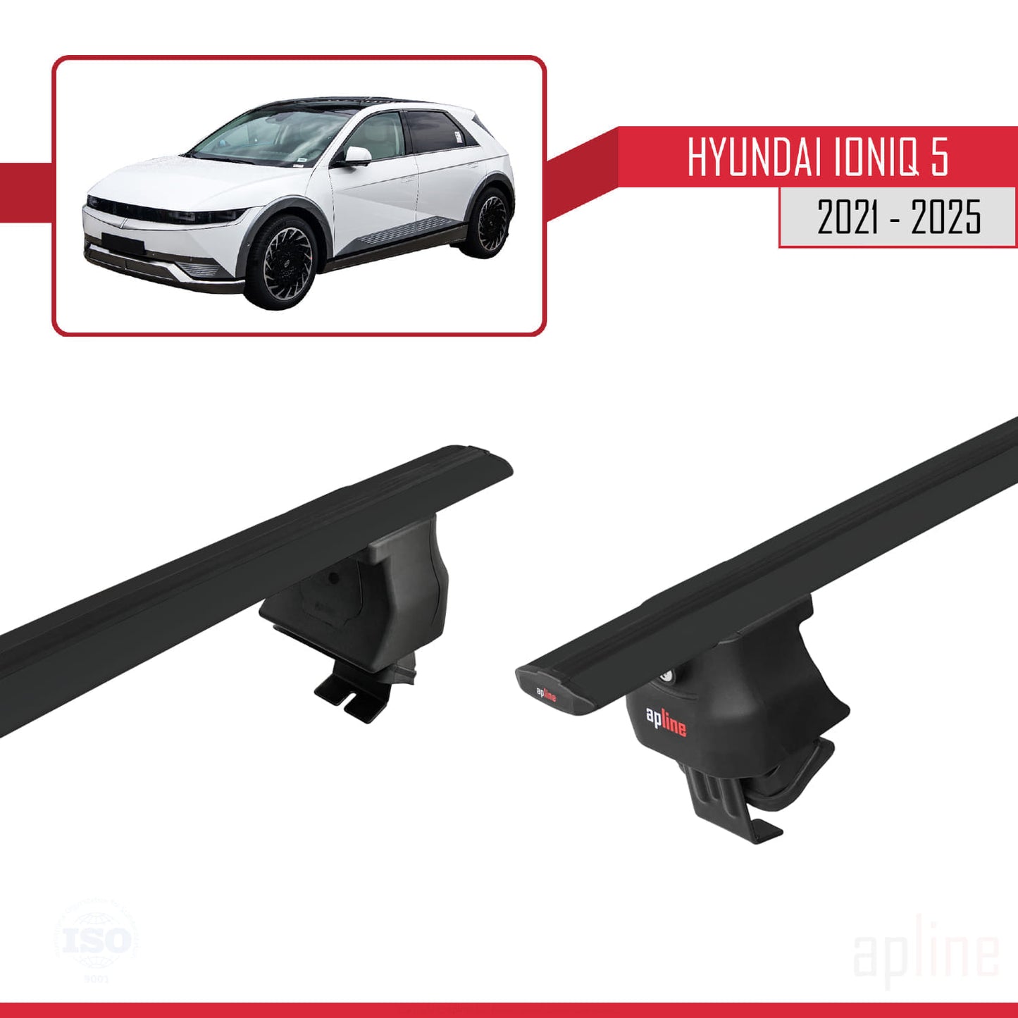 Compatible avec Hyundai Ioniq 5 (NE) 2021-2025 ACE-4 Barres de Toit Railing Porte-Bagages de Voiture Noir Aluminium 2 Barres
