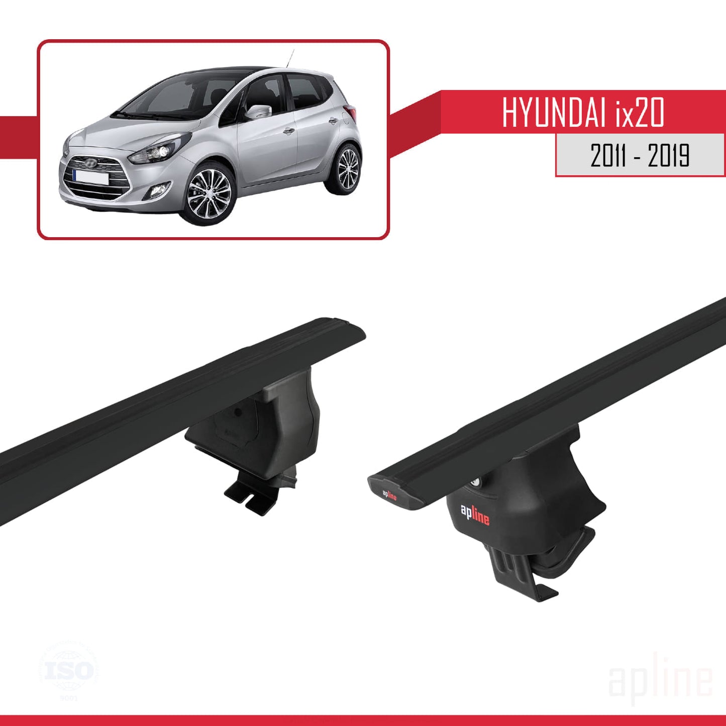 Compatible avec Hyundai ix20 (JC) 2011-2019 ACE-4 Barres de Toit Railing Porte-Bagages de Voiture Noir Aluminium 2 Barres