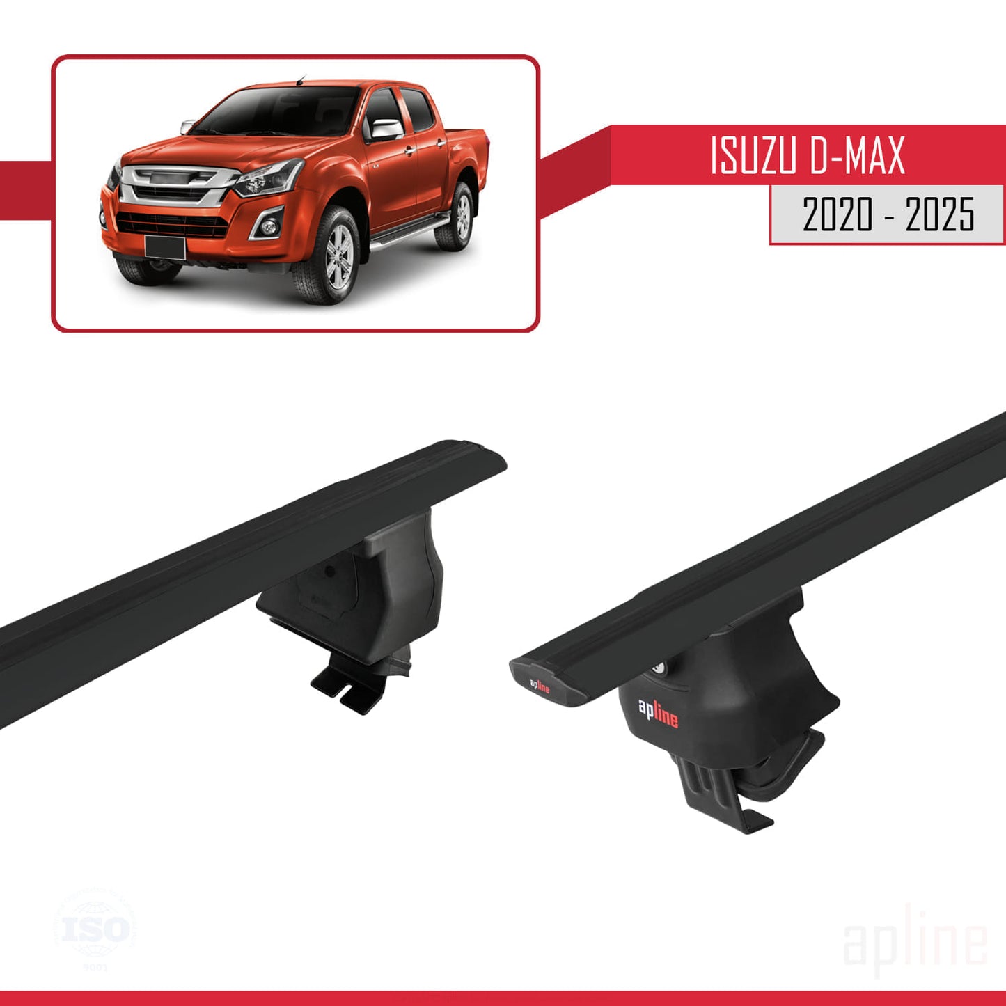 Compatible avec Isuzu D-Max 3 (RG01) 2020-2025 ACE-4 Barres de Toit Railing Porte-Bagages de Voiture Noir Aluminium 2 Barres
