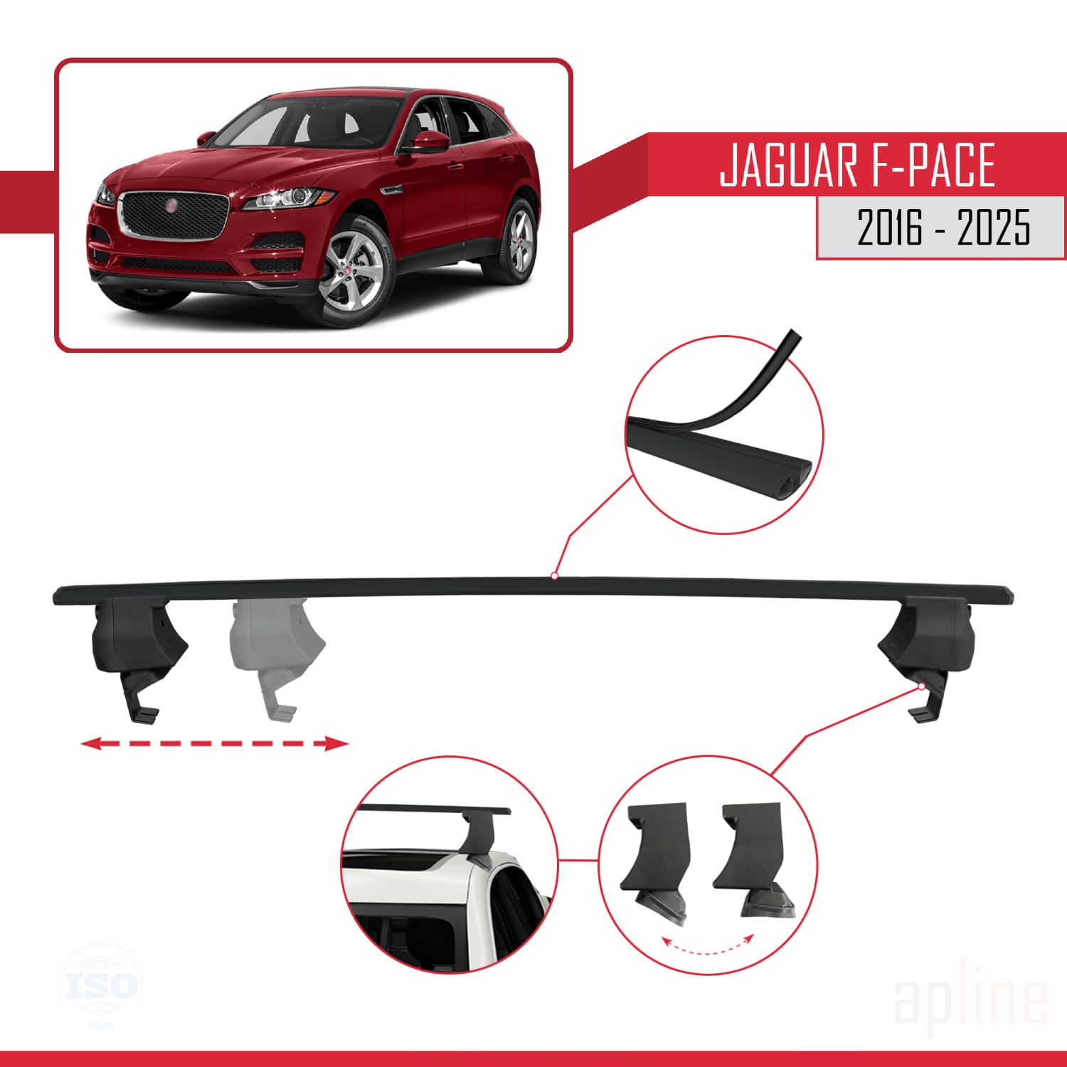 Compatible avec Jaguar F-Pace (X761) 2016-2025 ACE-4 Barres de Toit Railing Porte-Bagages de Voiture Noir Aluminium 2 Barres