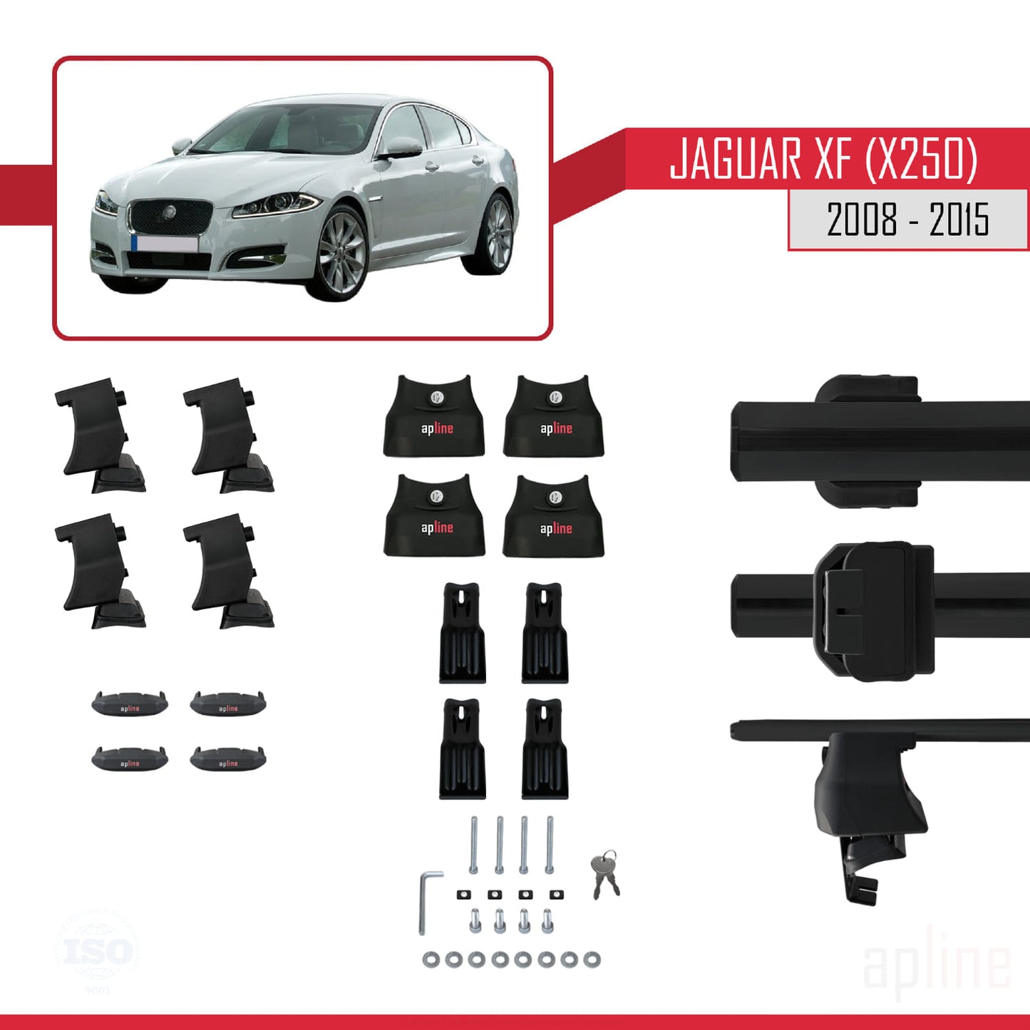 Compatible avec Jaguar XF (X250) 2008-2015 ACE-4 Barres de Toit Railing Porte-Bagages de Voiture Noir Aluminium 2 Barres