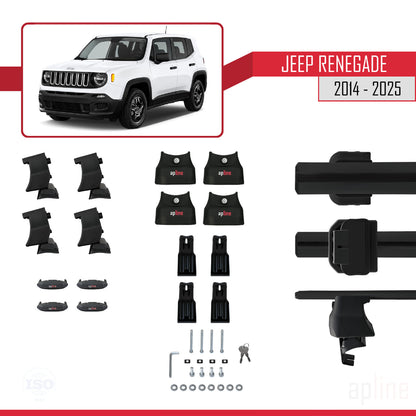 Compatible avec Jeep Renegade (BU) 2014-2025 ACE-4 Barres de Toit Railing Porte-Bagages de Voiture Noir Aluminium 2 Barres