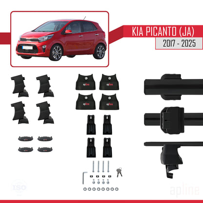 Compatible avec Kia Picanto 3 (JA) 2017-2025 ACE-4 Barres de Toit Railing Porte-Bagages de Voiture Noir Aluminium 2 Barres