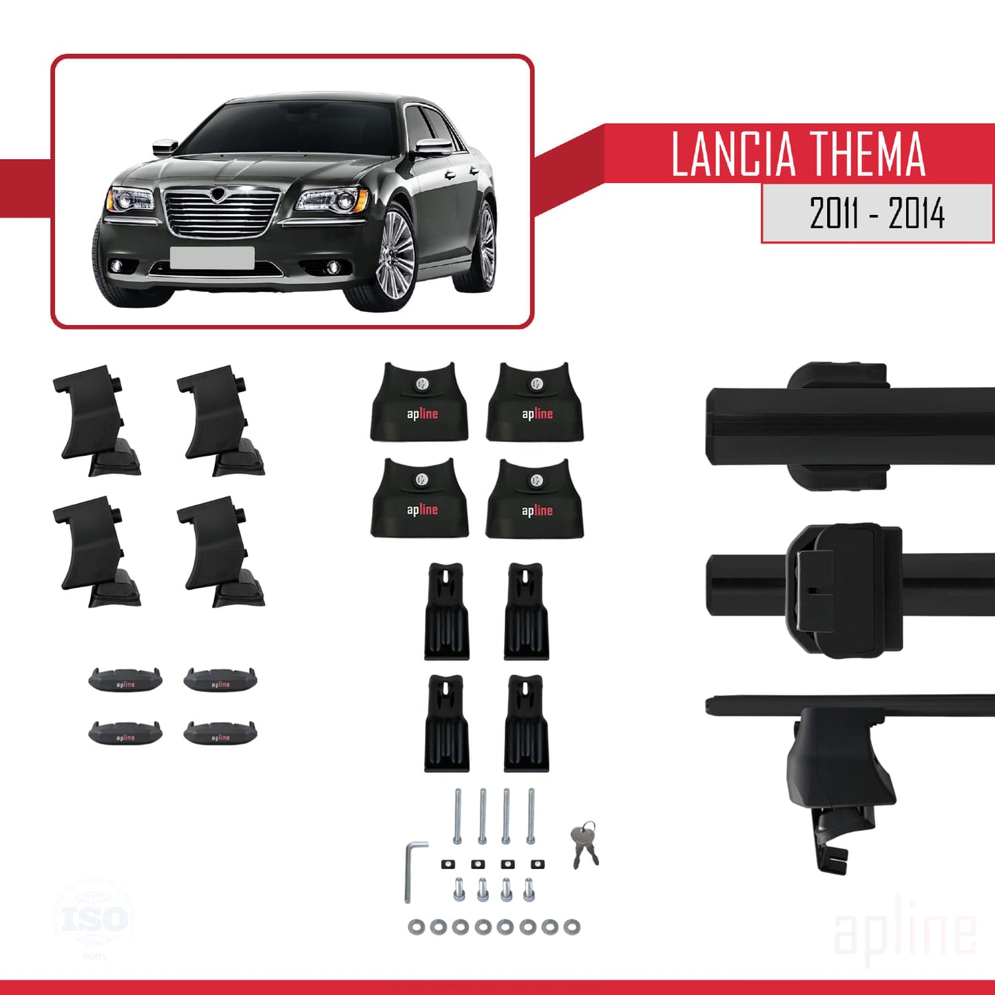 Compatible avec Lancia Thema 2 2011-2014 ACE-4 Barres de Toit Railing Porte-Bagages de Voiture Noir Aluminium 2 Barres