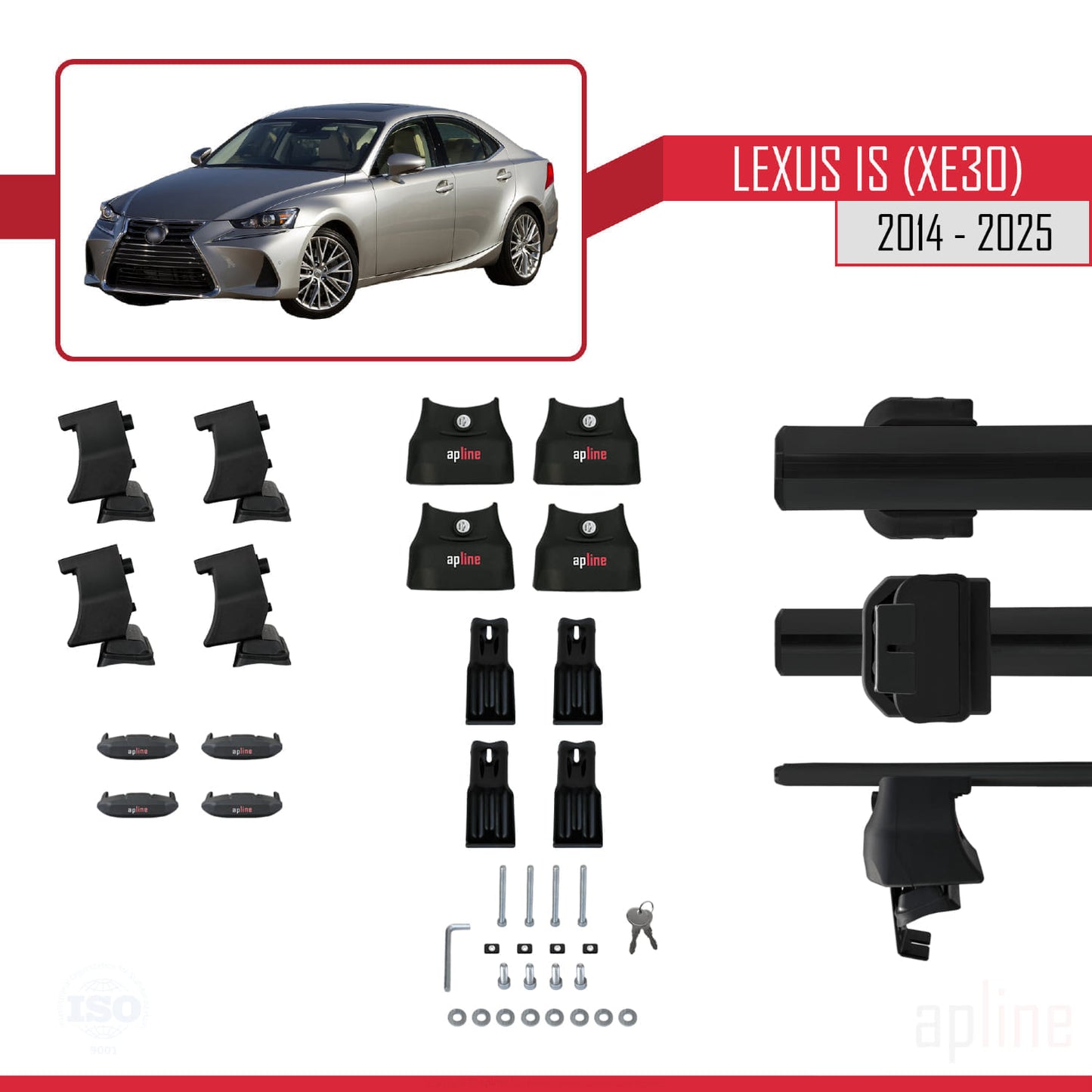 Compatible avec Lexus IS 3 (XE30) 2014-2025 ACE-4 Barres de Toit Railing Porte-Bagages de Voiture Noir Aluminium 2 Barres
