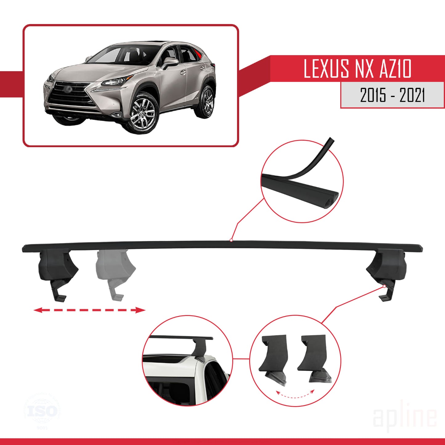 Compatible avec Lexus NX (AZ10) 2015-2021 ACE-4 Barres de Toit Railing Porte-Bagages de Voiture Noir Aluminium 2 Barres