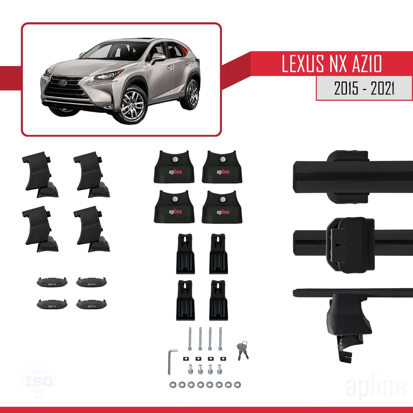 Compatible avec Lexus NX (AZ10) 2015-2021 ACE-4 Barres de Toit Railing Porte-Bagages de Voiture Noir Aluminium 2 Barres