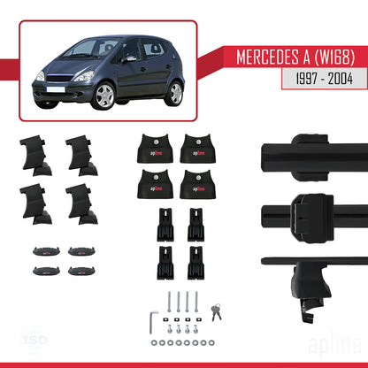 Compatible avec Mercedes Classe A (W168) 1997-2004 ACE-4 Barres de Toit Railing Porte-Bagages de Voiture Noir Aluminium 2 Barres