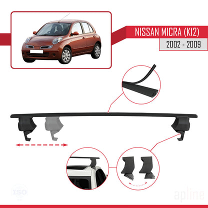 Compatible avec Nissan Micra 3 (K12) 2002-2009 ACE-4 Barres de Toit Railing Porte-Bagages de Voiture Noir Aluminium 2 Barres