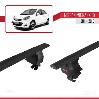 Compatible avec Nissan Micra 4 (K14) 2011-2016 ACE-4 Barres de Toit Railing Porte-Bagages de Voiture Noir Aluminium 2 Barres