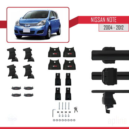 Compatible avec Nissan Note (E11) 2004-2012 ACE-4 Barres de Toit Railing Porte-Bagages de Voiture Noir Aluminium 2 Barres