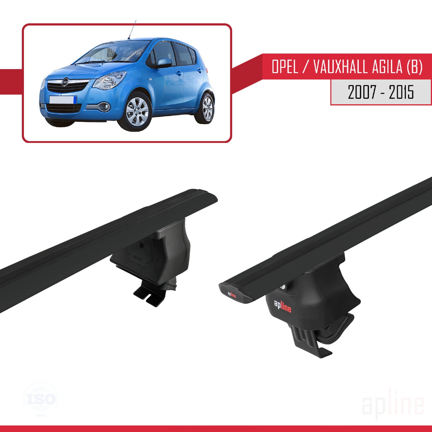 Compatible avec Opel/Vauxhall Agila (B) 2007-2015 ACE-4 Barres de Toit Railing Porte-Bagages de Voiture Noir Aluminium 2 Barres
