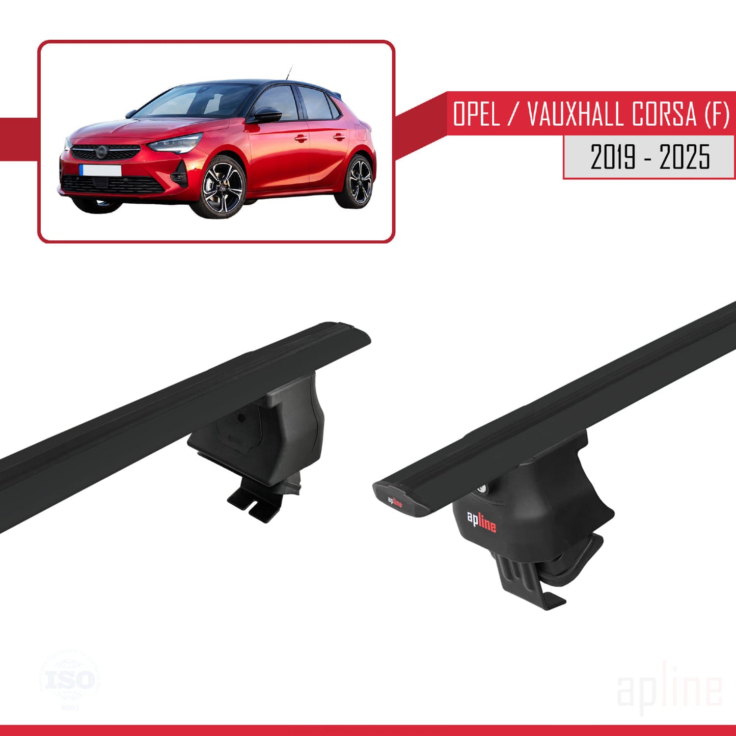 Compatible avec Opel/Vauxhall Corsa F 2019-2025 ACE-4 Barres de Toit Railing Porte-Bagages de Voiture Noir Aluminium 2 Barres