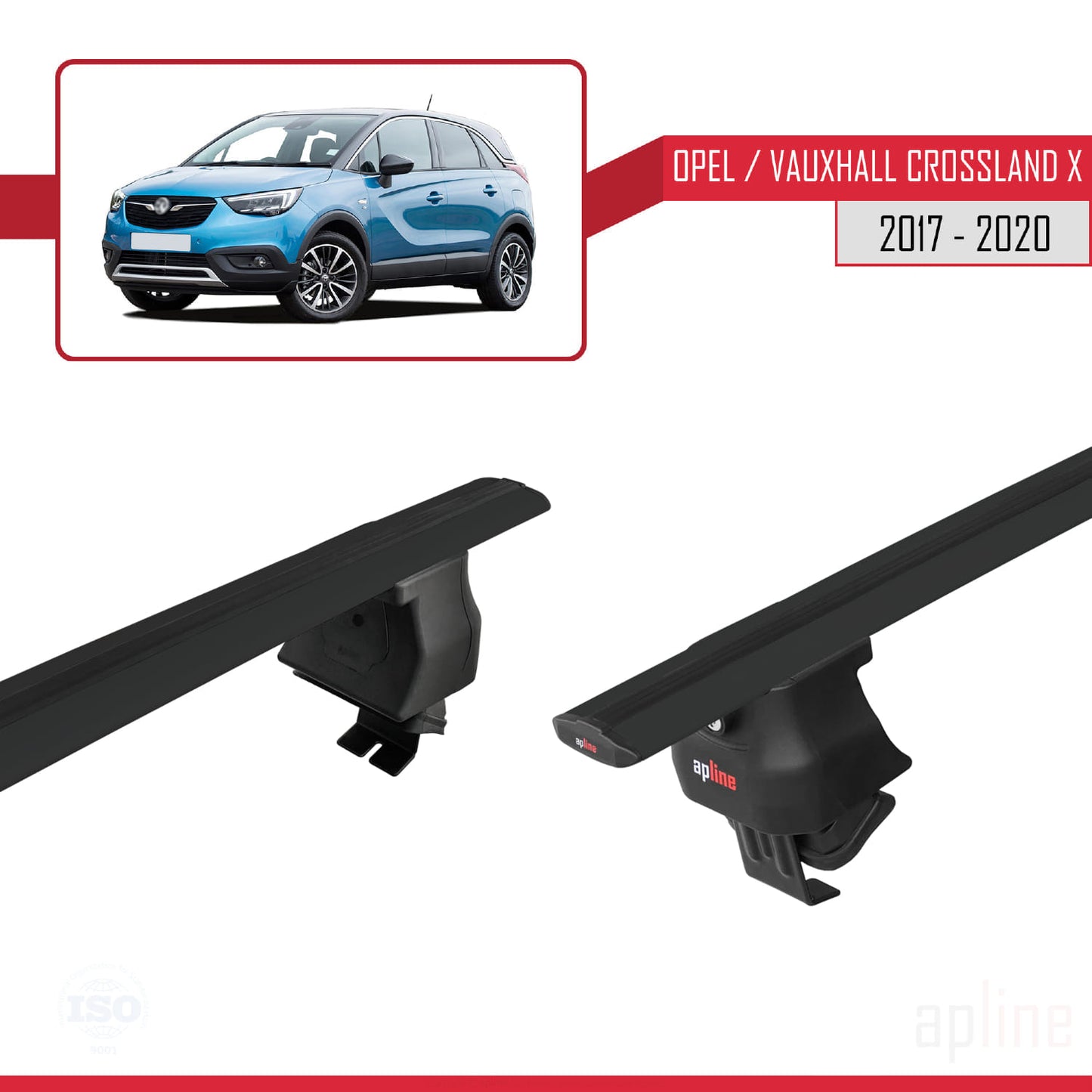 Compatible avec Opel/Vauxhall Crossland X 2017-2020 ACE-4 Barres de Toit Railing Porte-Bagages de Voiture Noir Aluminium 2 Barres
