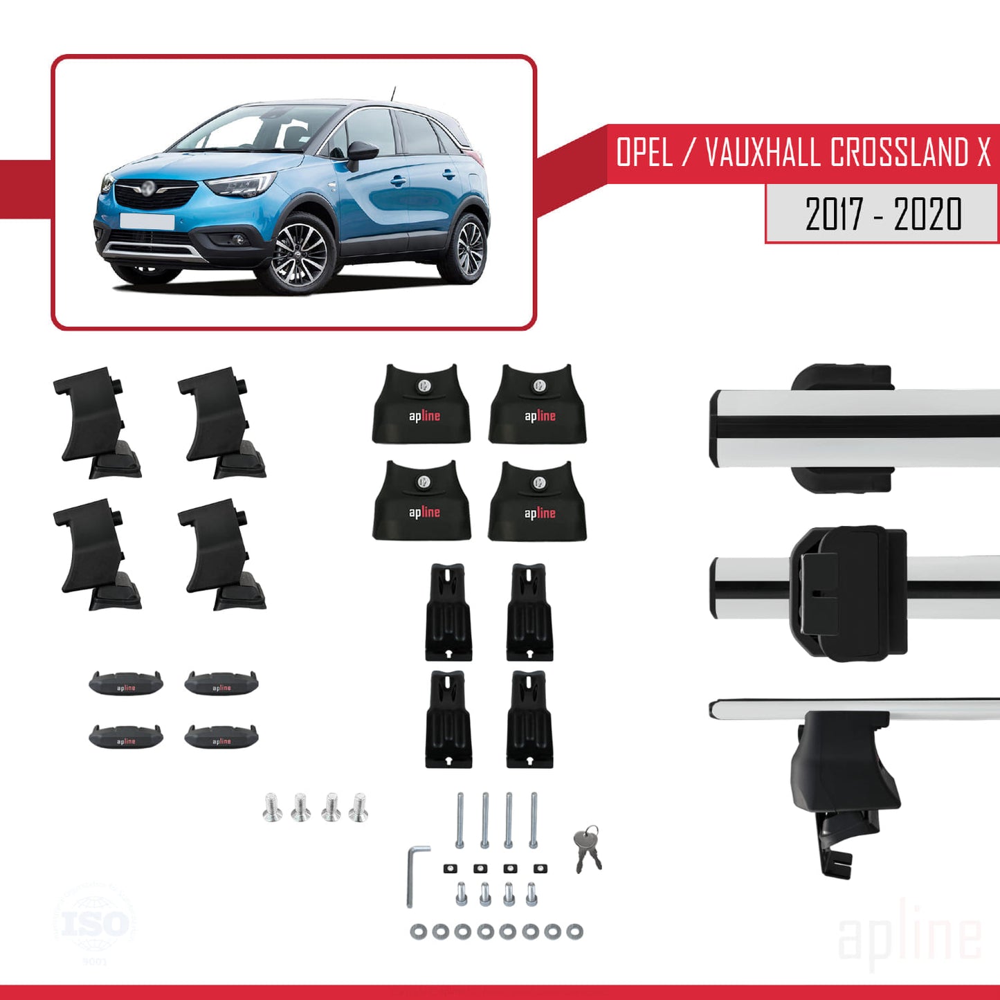 Compatible avec Opel/Vauxhall Crossland X 2017-2020 ACE-4 Barres de Toit Railing Porte-Bagages de Voiture Noir Aluminium 2 Barres