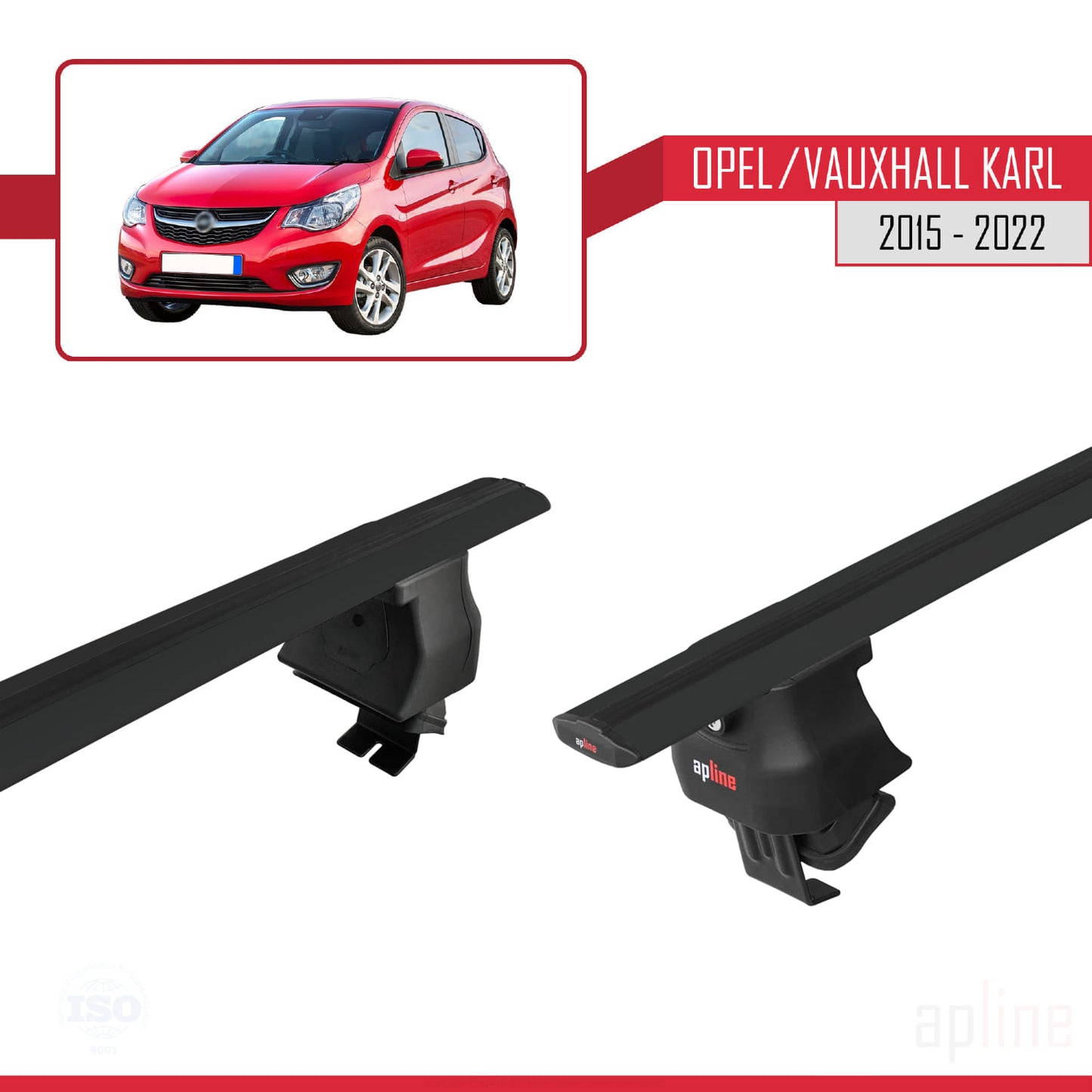 Compatible avec Opel/Vauxhall Karl 2015-2022 ACE-4 Barres de Toit Railing Porte-Bagages de Voiture Noir Aluminium 2 Barres