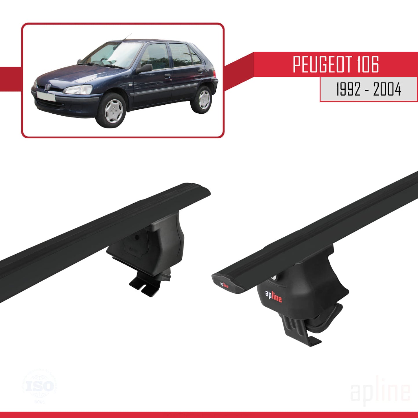 Compatible avec Peugeot 106 1992-2004 ACE-4 Barres de Toit Railing Porte-Bagages de Voiture Noir Aluminium 2 Barres