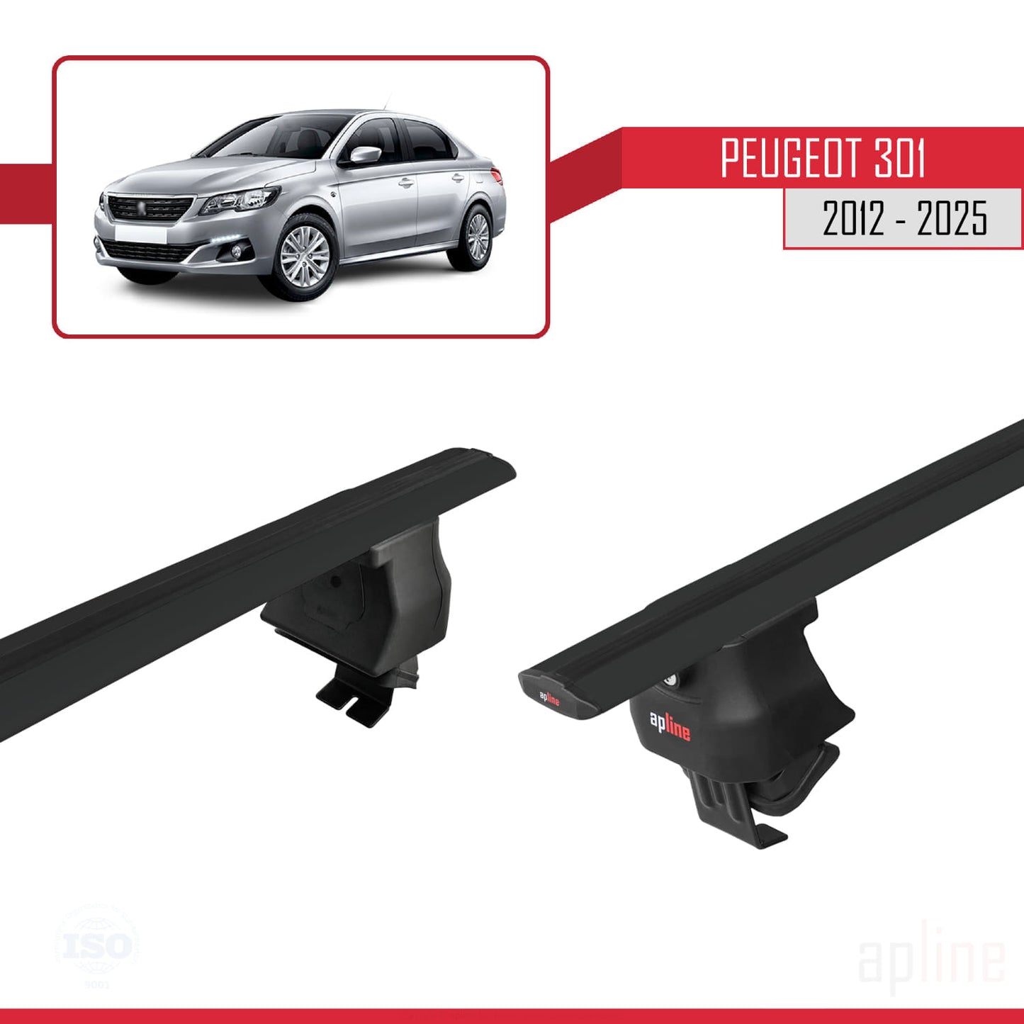 Compatible avec Peugeot 301 2012-2025 ACE-4 Barres de Toit Railing Porte-Bagages de Voiture Noir Aluminium 2 Barres