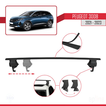 Compatible avec Peugeot 3008 II (P84) Post-Facelift 2021-2023 ACE-4 Barres de Toit Railing Porte-Bagages de Voiture Noir Aluminium 2 Barres