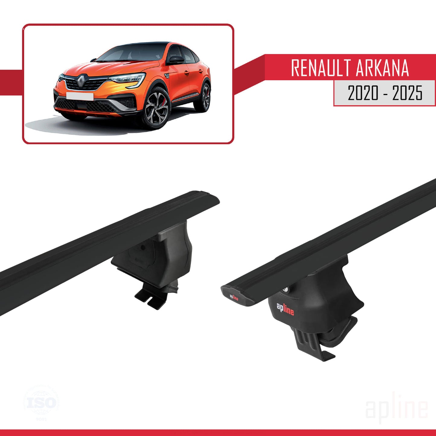 Compatible avec Renault Arkana 2020-2025 ACE-4 Barres de Toit Railing Porte-Bagages de Voiture Noir Aluminium 2 Barres