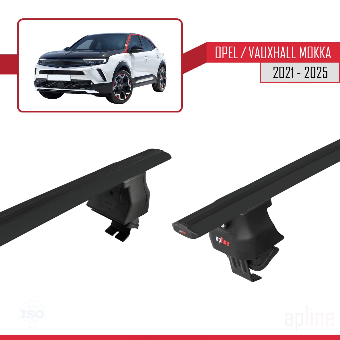 Compatible avec Opel/Vauxhall Mokka B 2021-2025 ACE-4 Barres de Toit Railing Porte-Bagages de Voiture Noir Aluminium 2 Barres