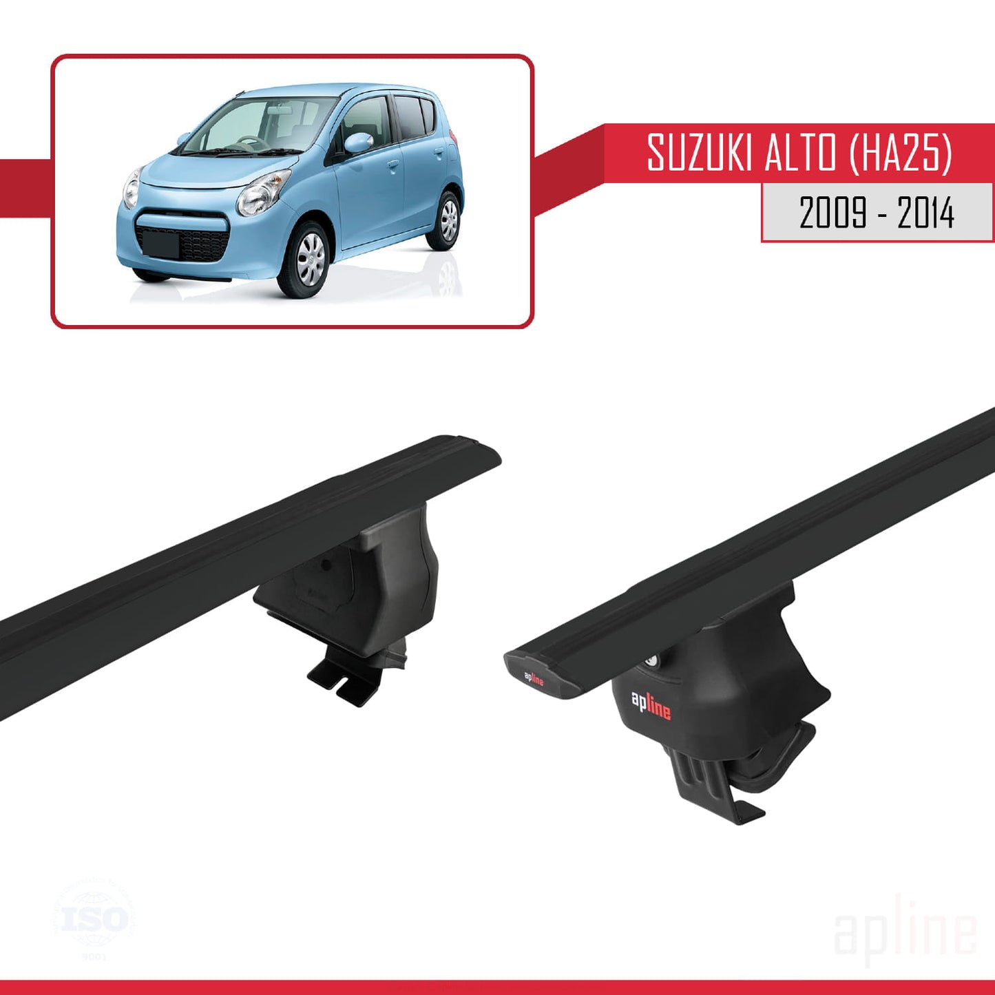 Compatible avec Suzuki Alto (HA25) 2009-2014 ACE-4 Barres de Toit Railing Porte-Bagages de Voiture Noir Aluminium 2 Barres