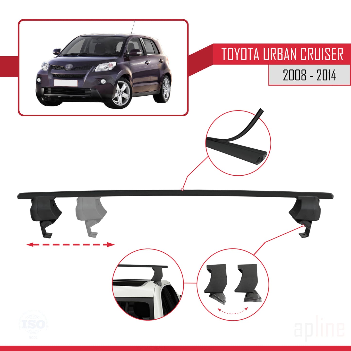 Compatible avec Toyota Urban Cruiser 2008-2014 ACE-4 Barres de Toit Railing Porte-Bagages de Voiture Noir Aluminium 2 Barres