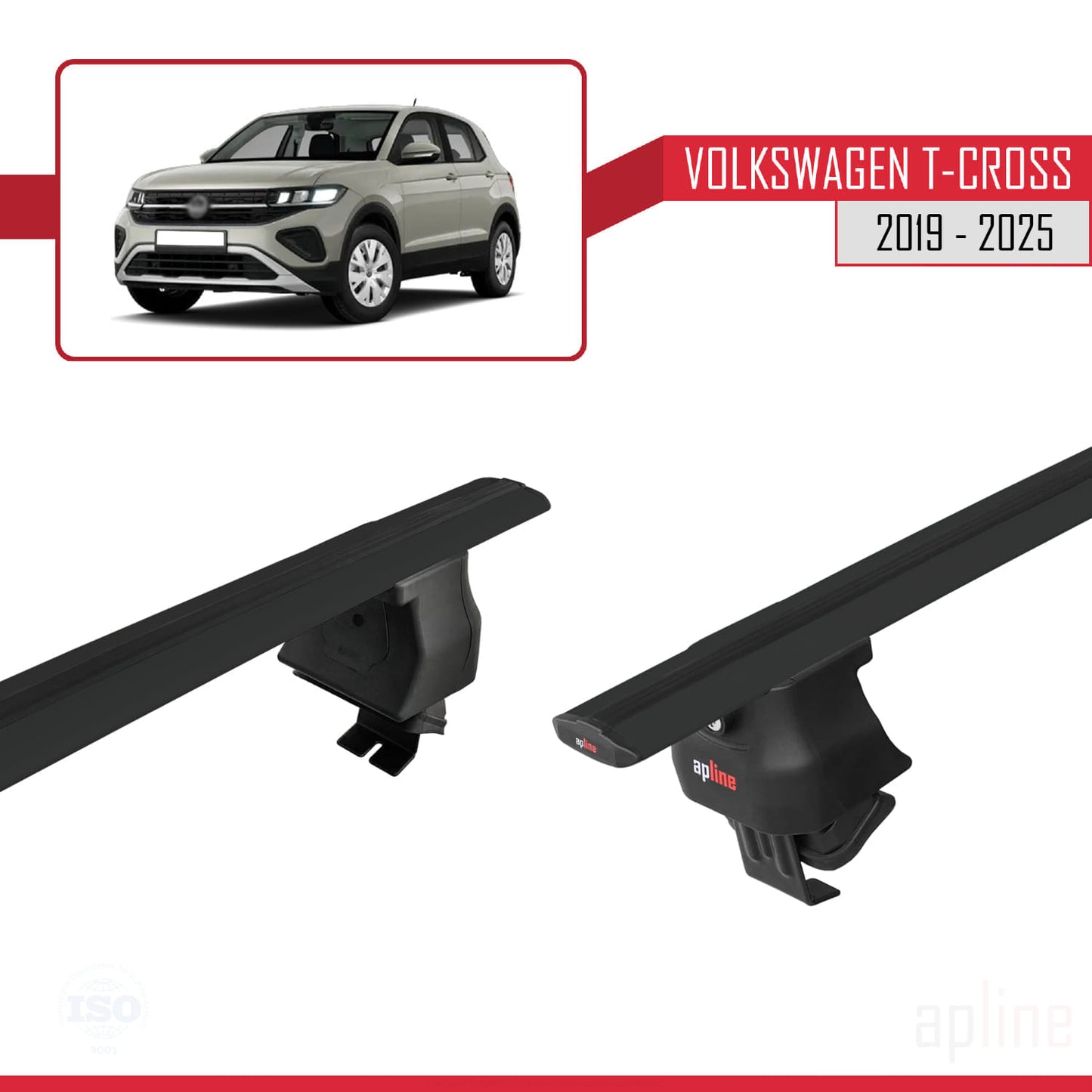 Compatible avec Volkswagen T-Cross (C11) 2019-2025 ACE-4 Barres de Toit Railing Porte-Bagages de Voiture Noir Aluminium 2 Barres