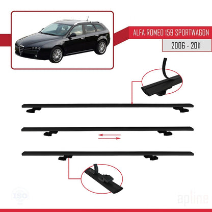 Compatible avec Alfa Romeo 159 (T939) Break 2006-2011 BASIC Model Barres de Toit Railing Porte-Bagages de Voiture Noir Aluminium 3 Barres