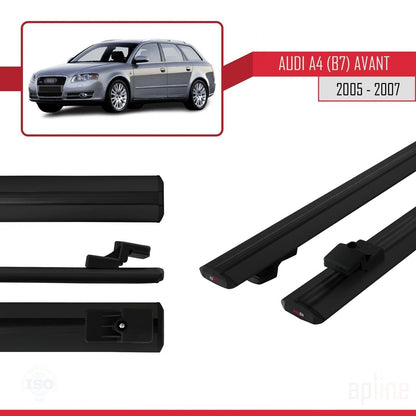 Compatible avec A4 (B7) Avant 2005-2007 BASIC Model Barres de Toit Railing Porte-Bagages de Voiture Noir Aluminium 2 Barres