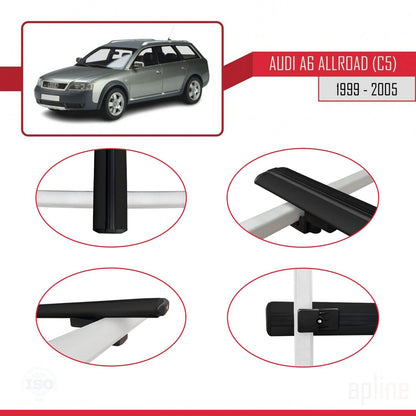 Compatible avec A6 (C5) Allroad 1999-2005 BASIC Model Barres de Toit Railing Porte-Bagages de Voiture Noir Aluminium 3 Barres