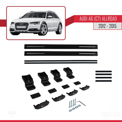 Compatible avec A6 (C7) Allroad 2012-2015 BASIC Model Barres de Toit Railing Porte-Bagages de Voiture Noir Aluminium 2 Barres