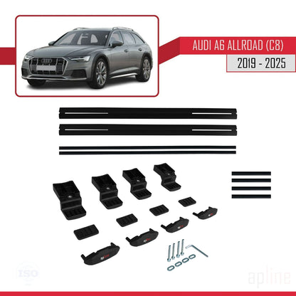 Compatible avec A6 (C8) Allroad 2019-2025 BASIC Model Barres de Toit Railing Porte-Bagages de Voiture Noir Aluminium 2 Barres