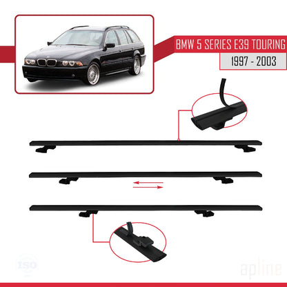 Compatible avec BMW Série 5 (E39) Touring 1997-2003 BASIC Model Barres de Toit Railing Porte-Bagages de Voiture Noir Aluminium 2 Barres