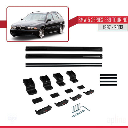 Compatible avec BMW Série 5 (E39) Touring 1997-2003 BASIC Model Barres de Toit Railing Porte-Bagages de Voiture Noir Aluminium 2 Barres