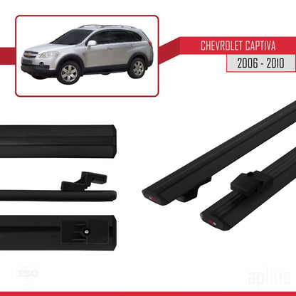 Compatible avec Chevrolet Captiva 2006-2010 BASIC Model Barres de Toit Railing Porte-Bagages de Voiture Noir Aluminium 2 Barres