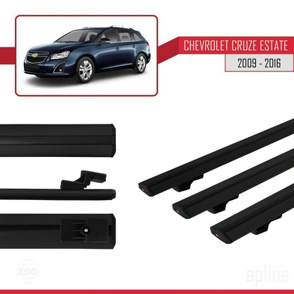 Compatible avec Chevrolet Cruze (J300) 2009-2016 BASIC Model Barres de Toit Railing Porte-Bagages de Voiture Noir Aluminium 3 Barres